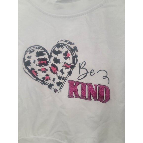 Girls White "Be Kind" Sweatshirt With Heart Graphic & Bow Sleeves 4T - Picture 2 of 4